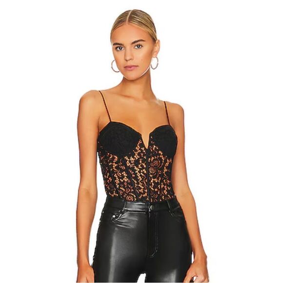 Cami NYC Anne Corded Lace Bodysuit Black bustier boned top corset Revolve 4 - Picture 3 of 11